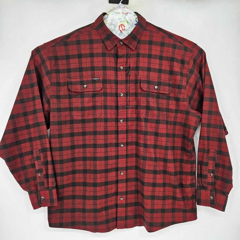 Poncho Shirt Mens XXL Flannel Black Red Buffalo Plaid Long Sleeve Rodeo Western